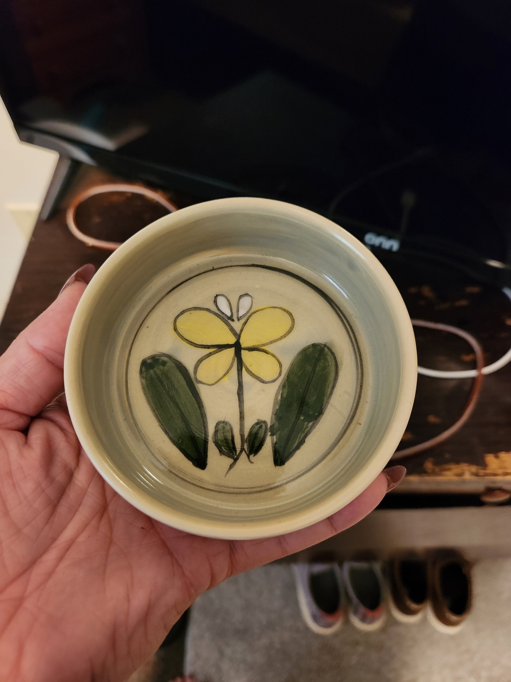 Tobi Chapin Hand-Painted Yellow Flower Ceramic Dish